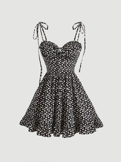 SHEIN MOD Vestido de tirantes con estampado floral de hombros con cordón