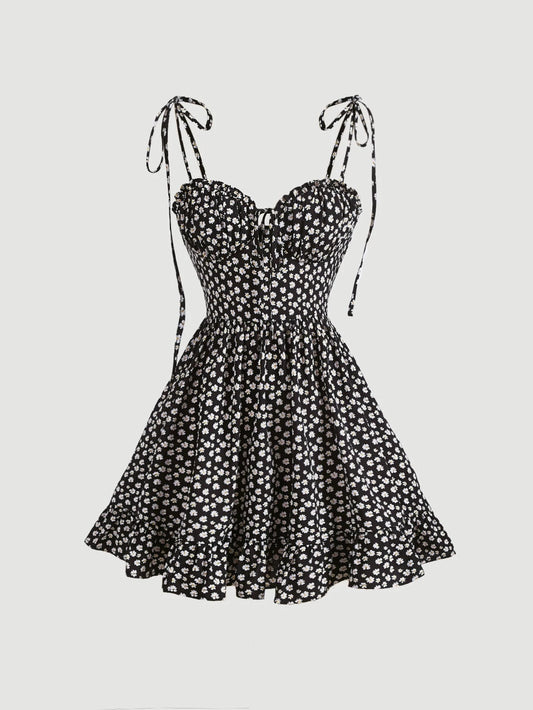 SHEIN MOD Vestido de tirantes con estampado floral de hombros con cordón