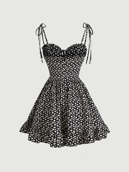 SHEIN MOD Vestido de tirantes con estampado floral de hombros con cordón