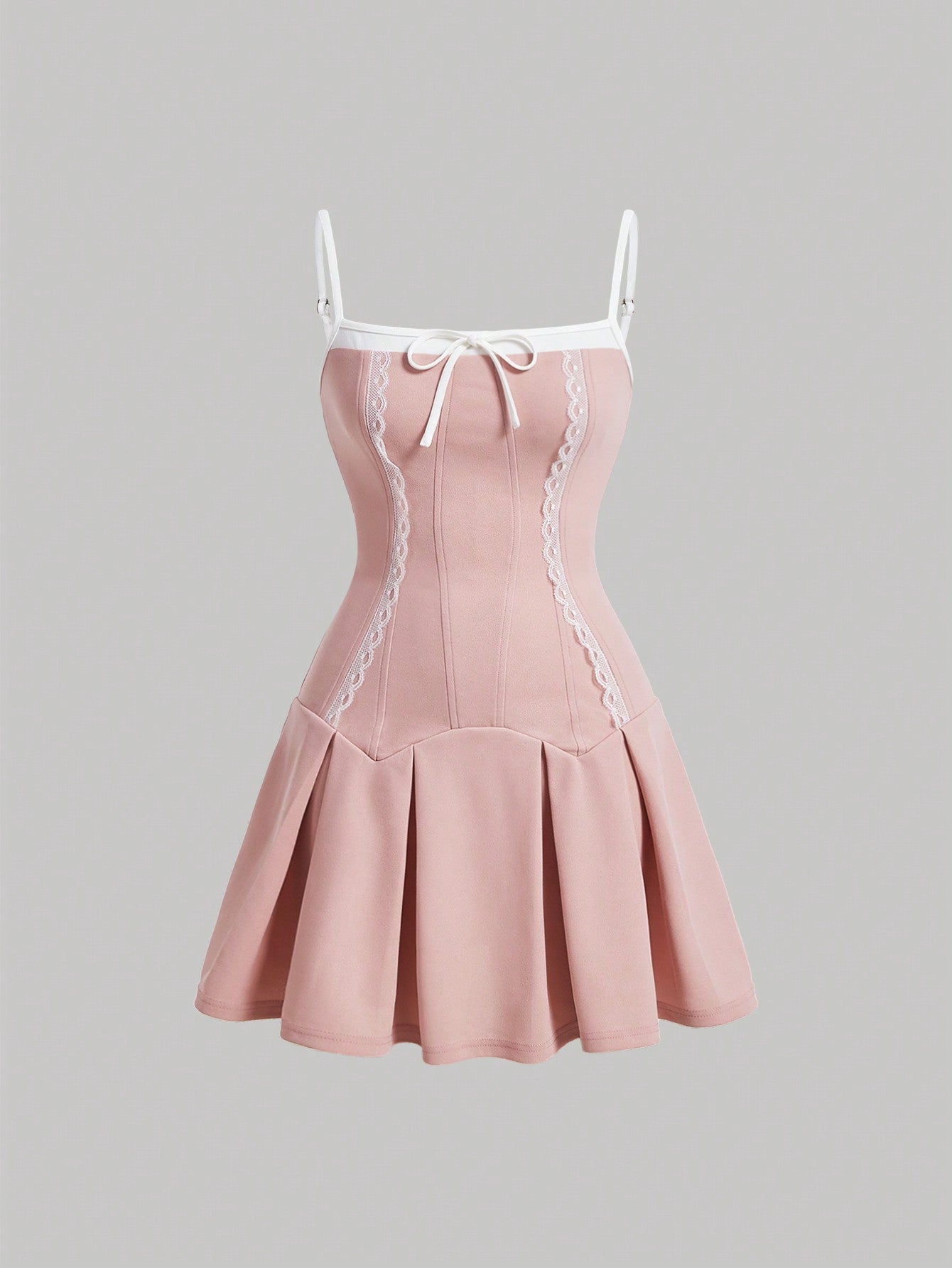 SHEIN MOD Vestido de tirantes con nudos de lazo suave de encaje y dobladillo con ribete de volantes para el verano