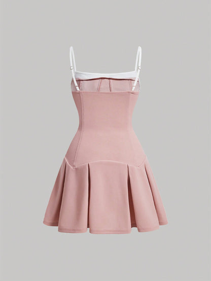 SHEIN MOD Vestido de tirantes con nudos de lazo suave de encaje y dobladillo con ribete de volantes para el verano