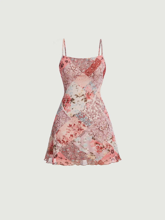 SHEIN MOD Vestido de tirantes floral con estampado de retazo