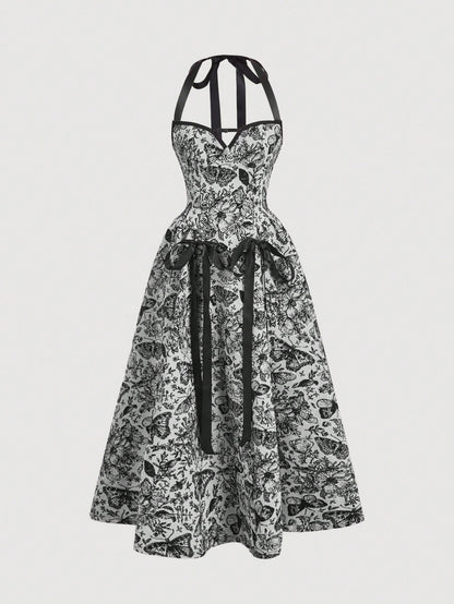 SHEIN MOD Vestido romántico para mujer con tirantes de malla con diseño de mariposa negra, vestido gótico, vestido negro de graduación, vestido elegante, vestido de mujer, vestidos elegantes de mujer, vestidos de mujer m