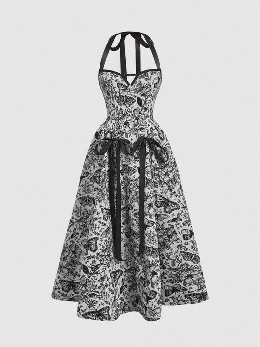 SHEIN MOD Vestido romántico para mujer con tirantes de malla con diseño de mariposa negra, vestido gótico, vestido negro de graduación, vestido elegante, vestido de mujer, vestidos elegantes de mujer, vestidos de mujer m