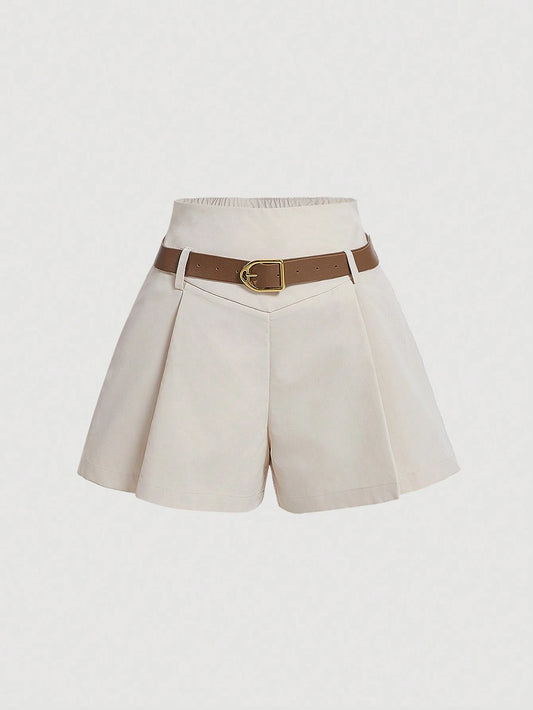 SHEIN MOD Vintage Pantalones Cortos Con Cinturón En Color Sólido
