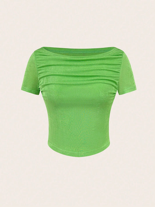 SHEIN MOOSTA Camiseta De Punto Ajustada Y Fruncida