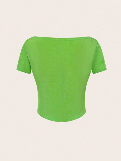 SHEIN MOOSTA Camiseta De Punto Ajustada Y Fruncida