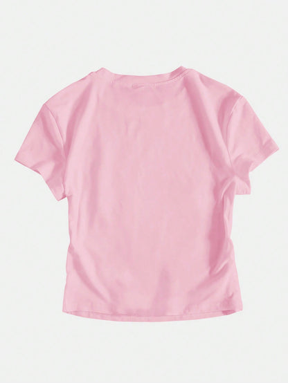 SHEIN MOOSTA Camiseta ajustada y corta de mujer con eslogan "Soy literalmente solo una chica"