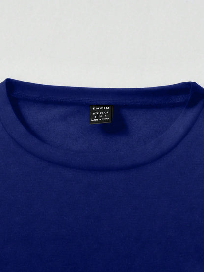SHEIN MOOSTA Camiseta casual y elegante para mujer con cuello redondo, manga corta, volantes y lazo