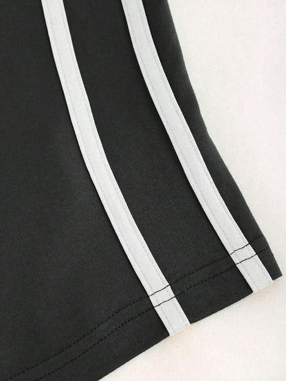 SHEIN EZwear Camiseta de ajuste ceñido de manga corta y cuello redondo con contraste de colores para mujer