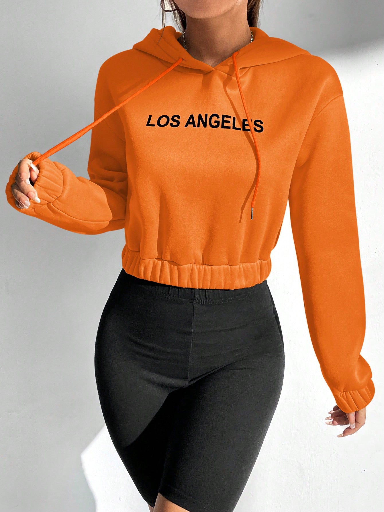 SHEIN EZwear Sudadera Corta Con Capucha Y Cordón Con Estampado De Letras