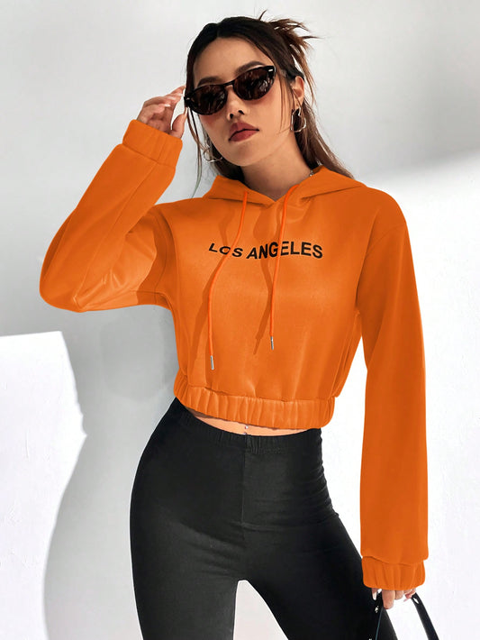 SHEIN EZwear Sudadera Corta Con Capucha Y Cordón Con Estampado De Letras
