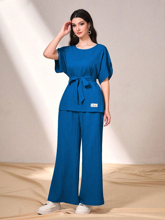 SHEIN Mulvari Conjunto de top y pantalón largo sencillo y básico para uso diario de mujer, 2 piezas