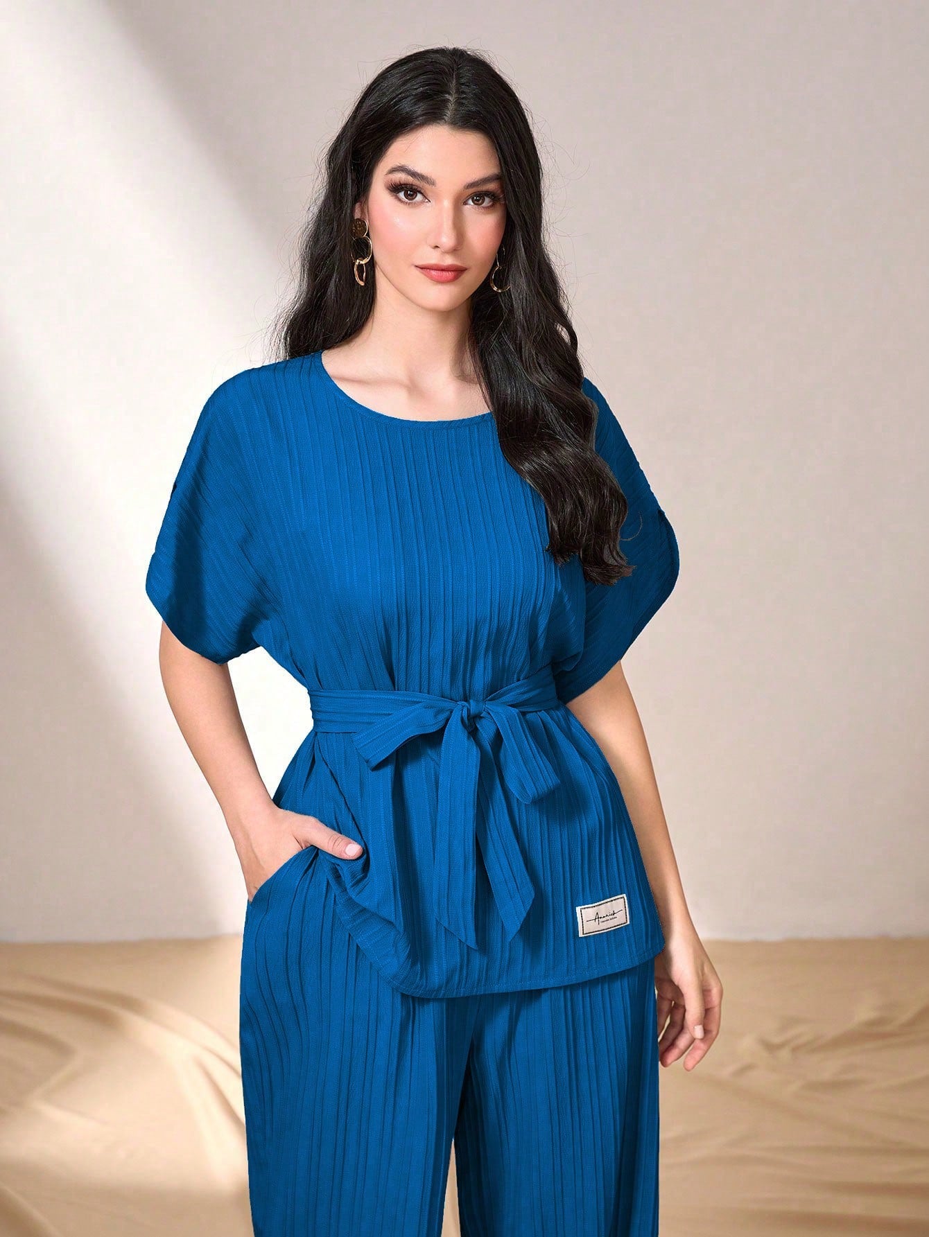 SHEIN Mulvari Conjunto de top y pantalón largo sencillo y básico para uso diario de mujer, 2 piezas