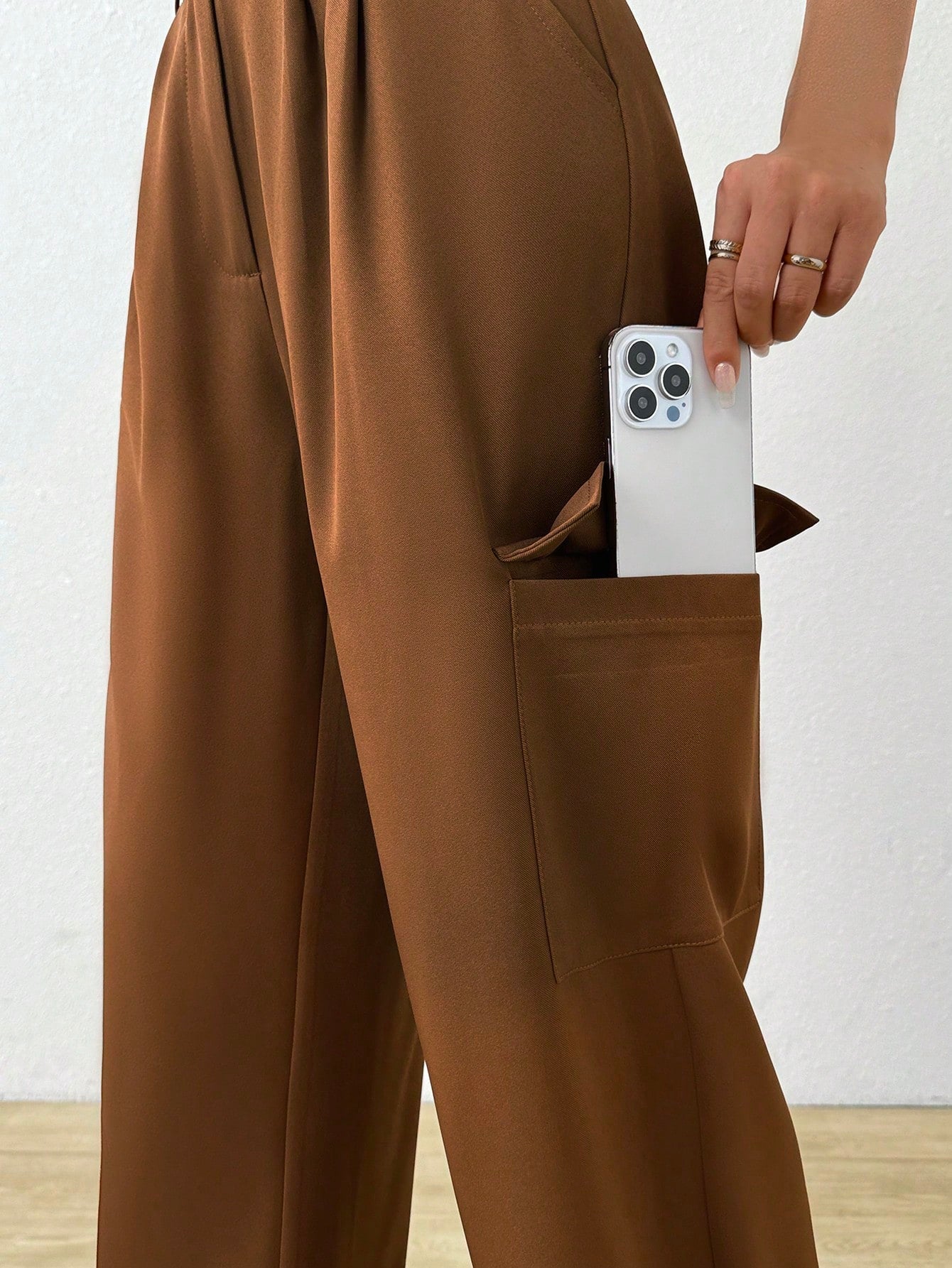 SHEIN Mulvari Pantalones de traje rectos de pierna recta con cintura alta, bolsillo de solapa en el costado