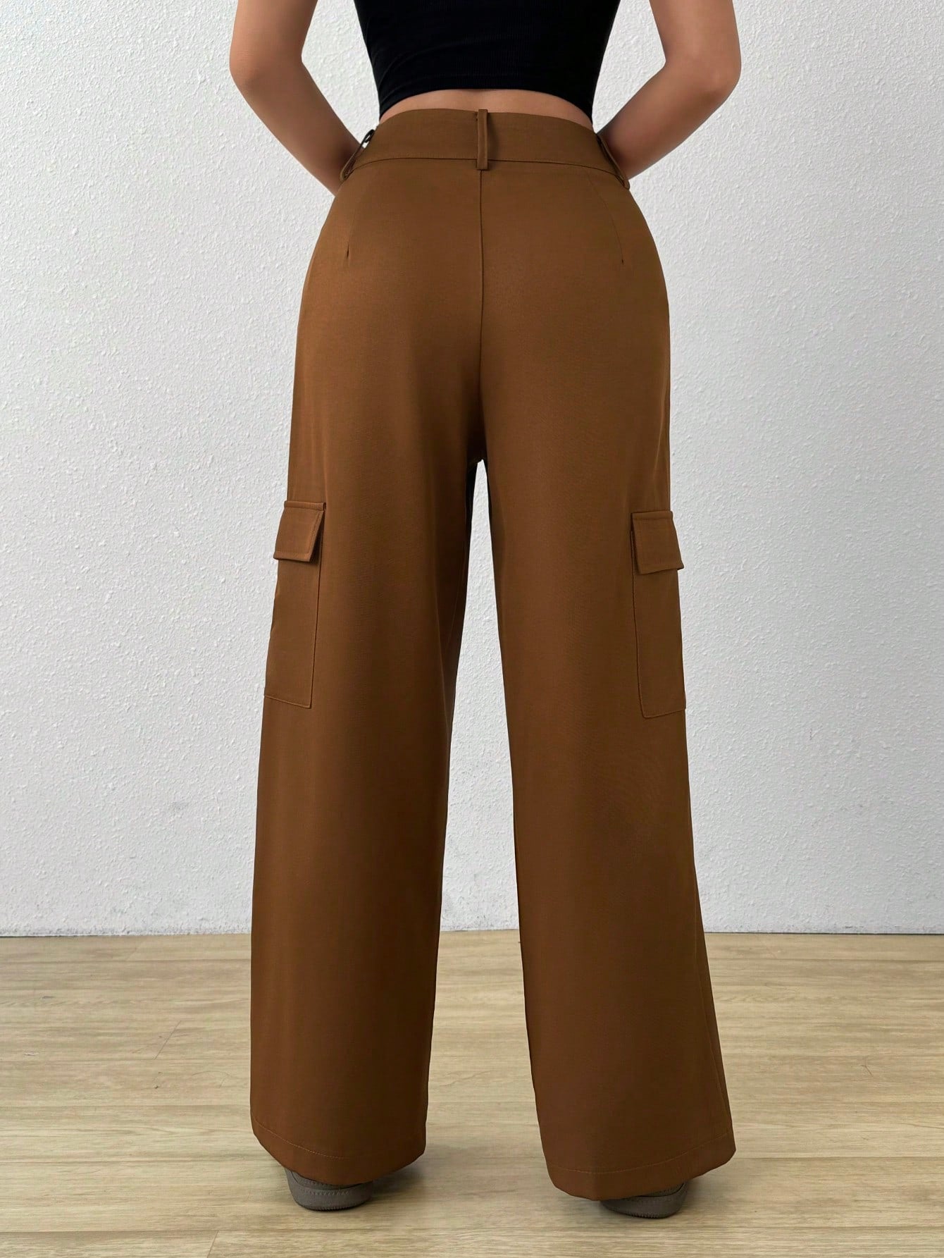 SHEIN Mulvari Pantalones de traje rectos de pierna recta con cintura alta, bolsillo de solapa en el costado