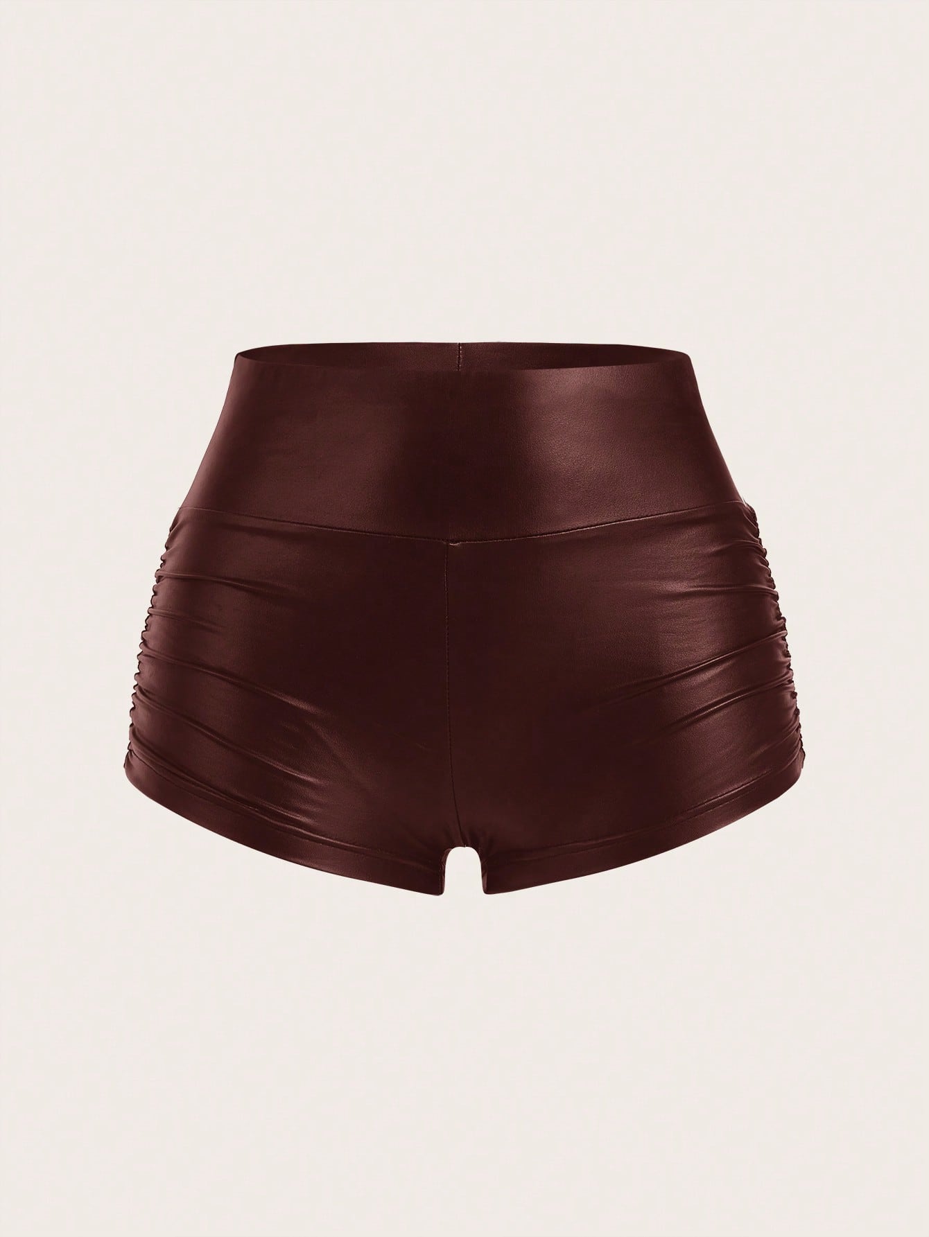 SHEIN PETITE Mujeres Leggings cortos de unicolor plisados de piel de imitación negra
