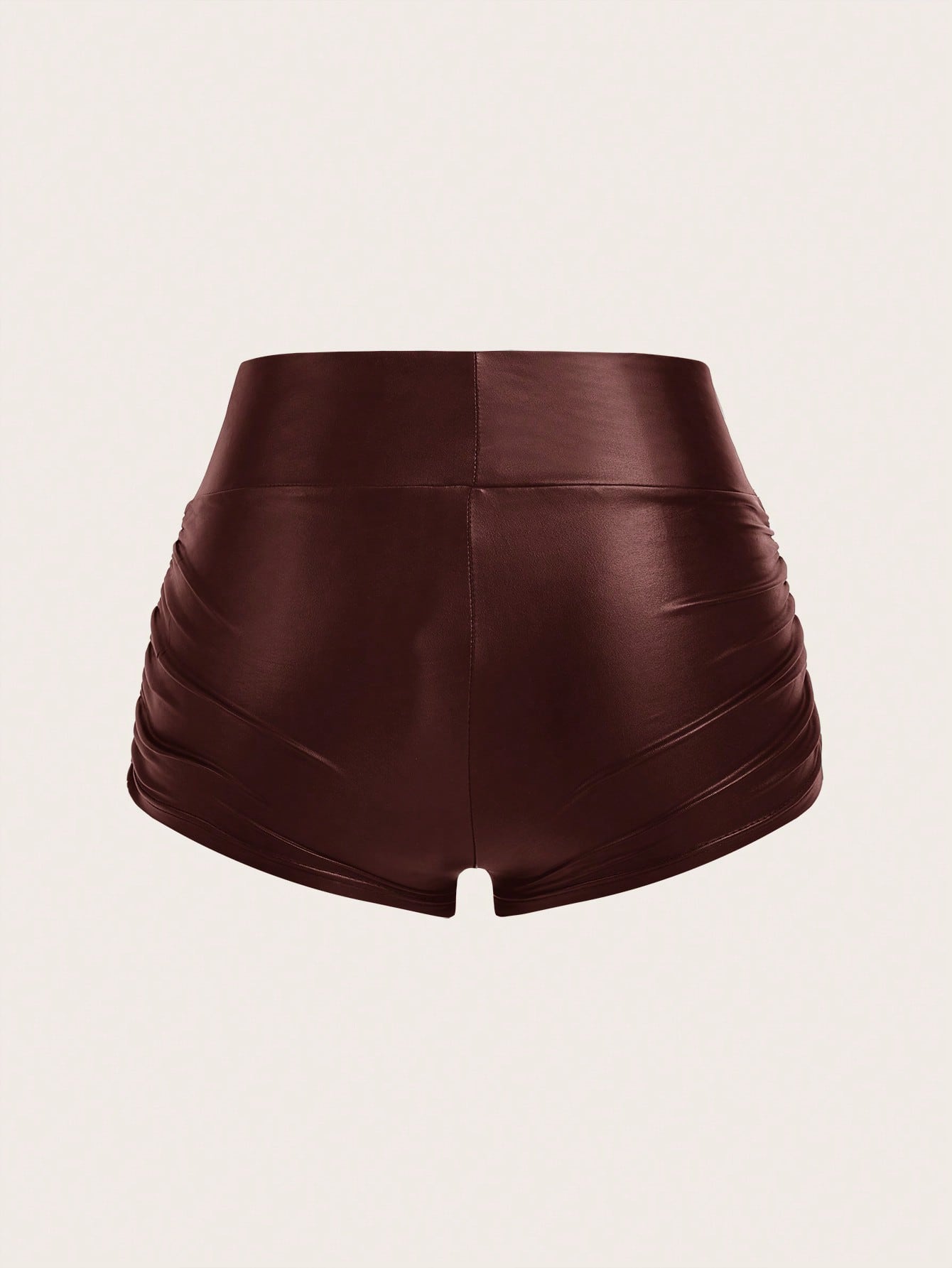 SHEIN PETITE Mujeres Leggings cortos de unicolor plisados de piel de imitación negra