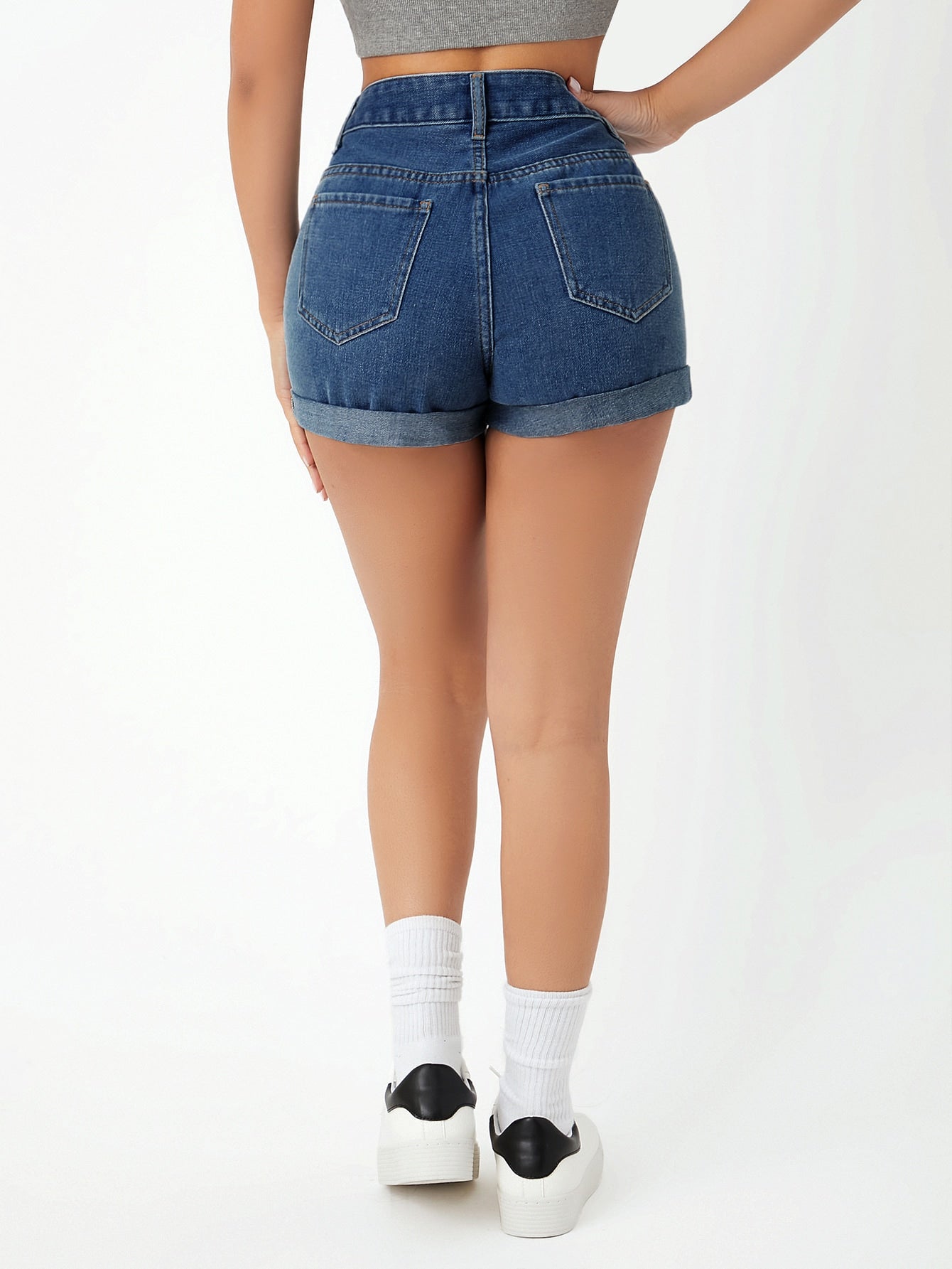 SHEIN PETITE Shorts en mezclilla bajo de doblez