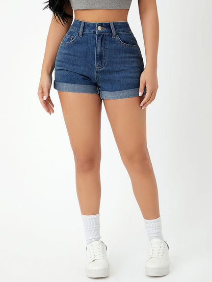 SHEIN PETITE Shorts en mezclilla bajo de doblez