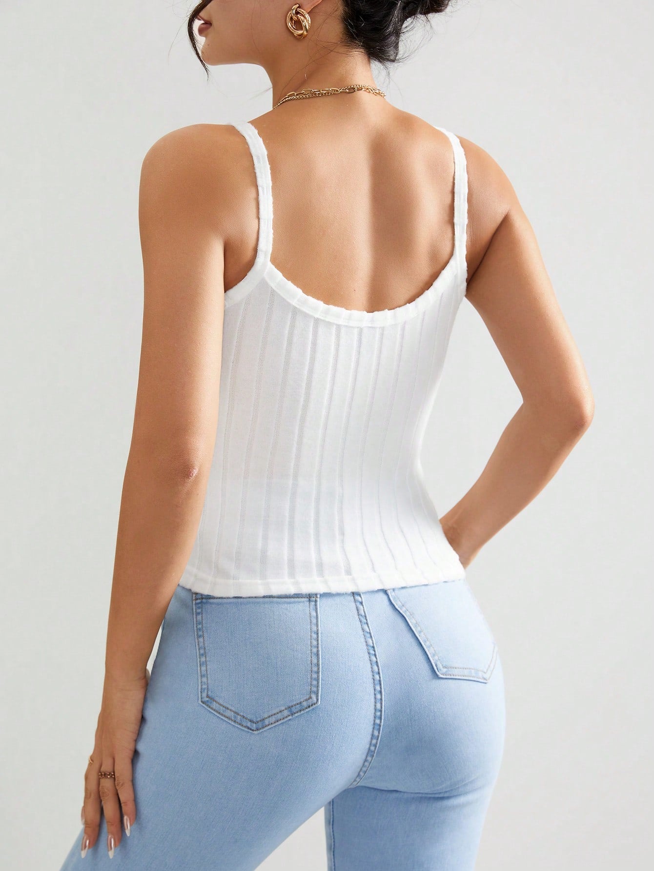 SHEIN PETITE Top De Mujer Ribeteado Tejido Con Diseño De Canalé