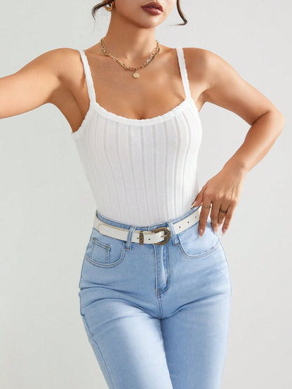SHEIN PETITE Top De Mujer Ribeteado Tejido Con Diseño De Canalé