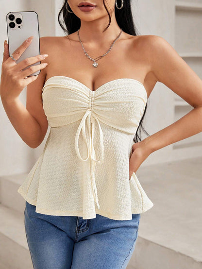 SHEIN PETITE Top De Mujer Sin Tirantes Plisado