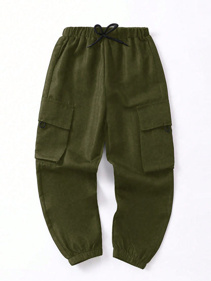 SHEIN Pantalón cargo de ajuste holgado para niño pequeño, color negro