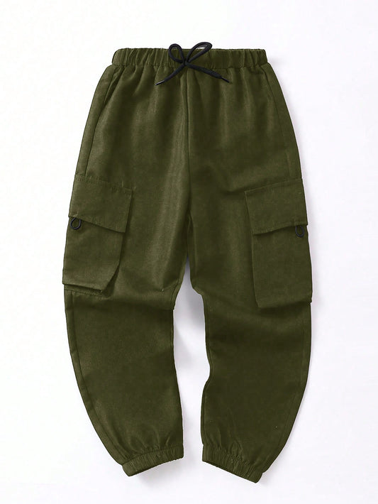 SHEIN Pantalón cargo de ajuste holgado para niño pequeño, color negro