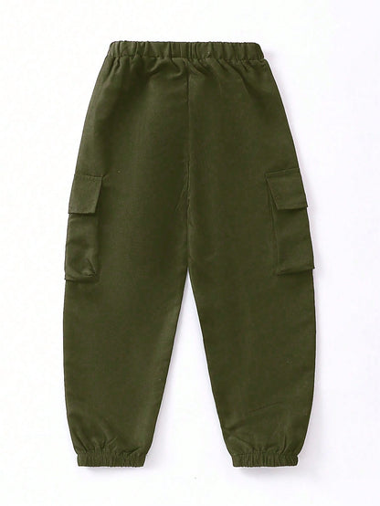 SHEIN Pantalón cargo de ajuste holgado para niño pequeño, color negro