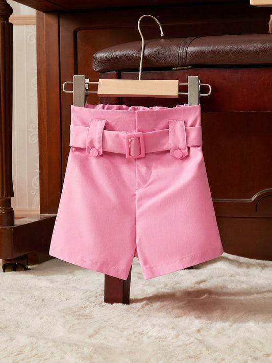 SHEIN Pantalones cortos casuales para niña con cinturón para uso diario, verano