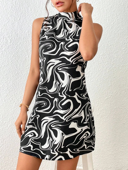 SHEIN Privé Vestido con estampado de mármol de cuello alto