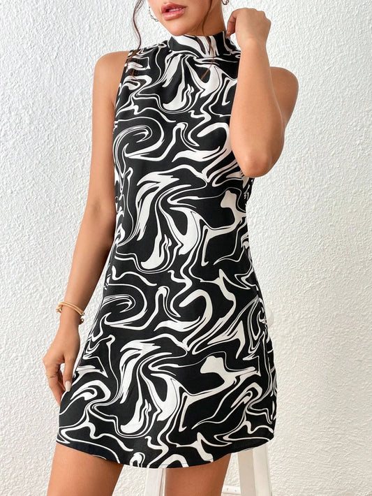 SHEIN Privé Vestido con estampado de mármol de cuello alto