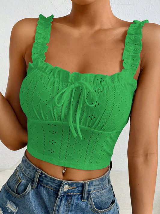 SHEIN Qutie Top De Tanque De Correa Con Adorno De Encaje Bordado Ahuecado