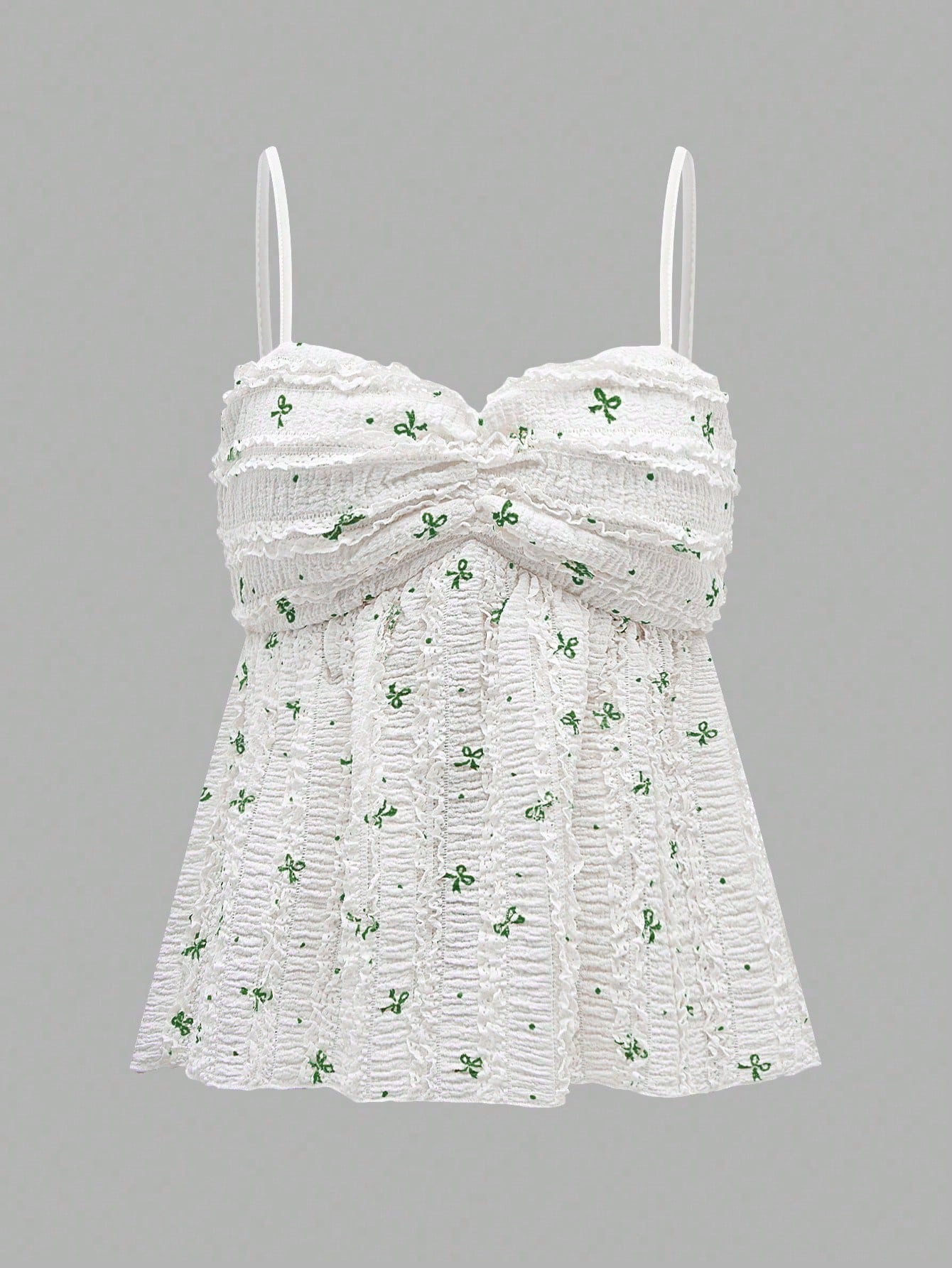 SHEIN Relaxiva Camisola con estampado de mariposa, plisada y con volantes en el bajo para mujer