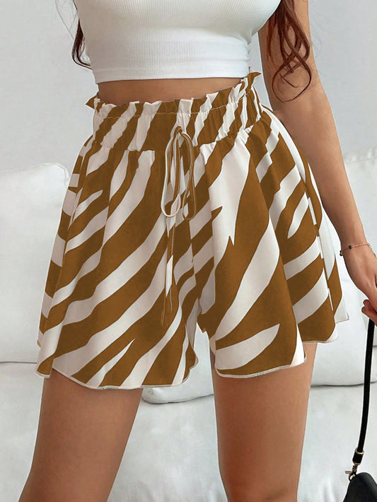 SHEIN Essnce Shorts informales de verano para mujer con cintura ceñida, estampado de cebra y corte holgado en línea A