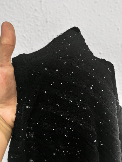 SHEIN SXY Camiseta de manga larga de cuello redondo de punto a rayas en polvo negra