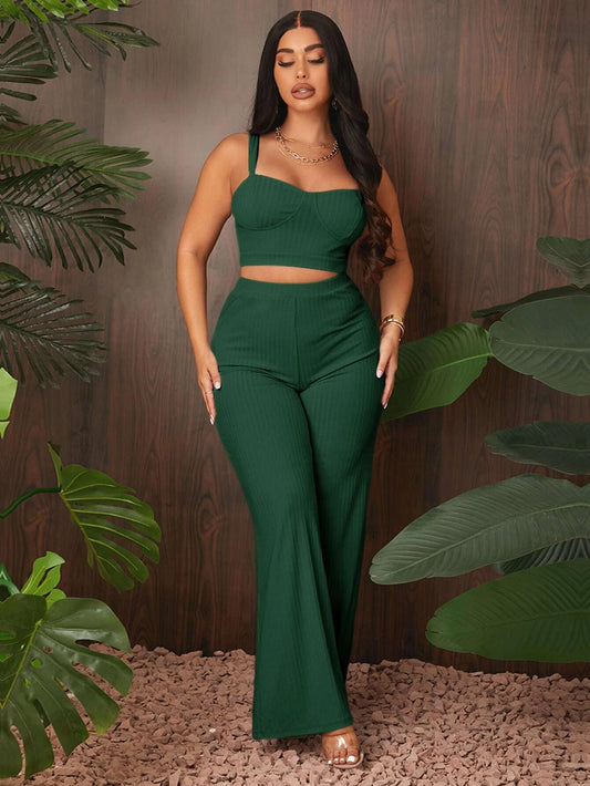 SHEIN SXY Conjunto Top de tirantes tejido de canalé con pantalones