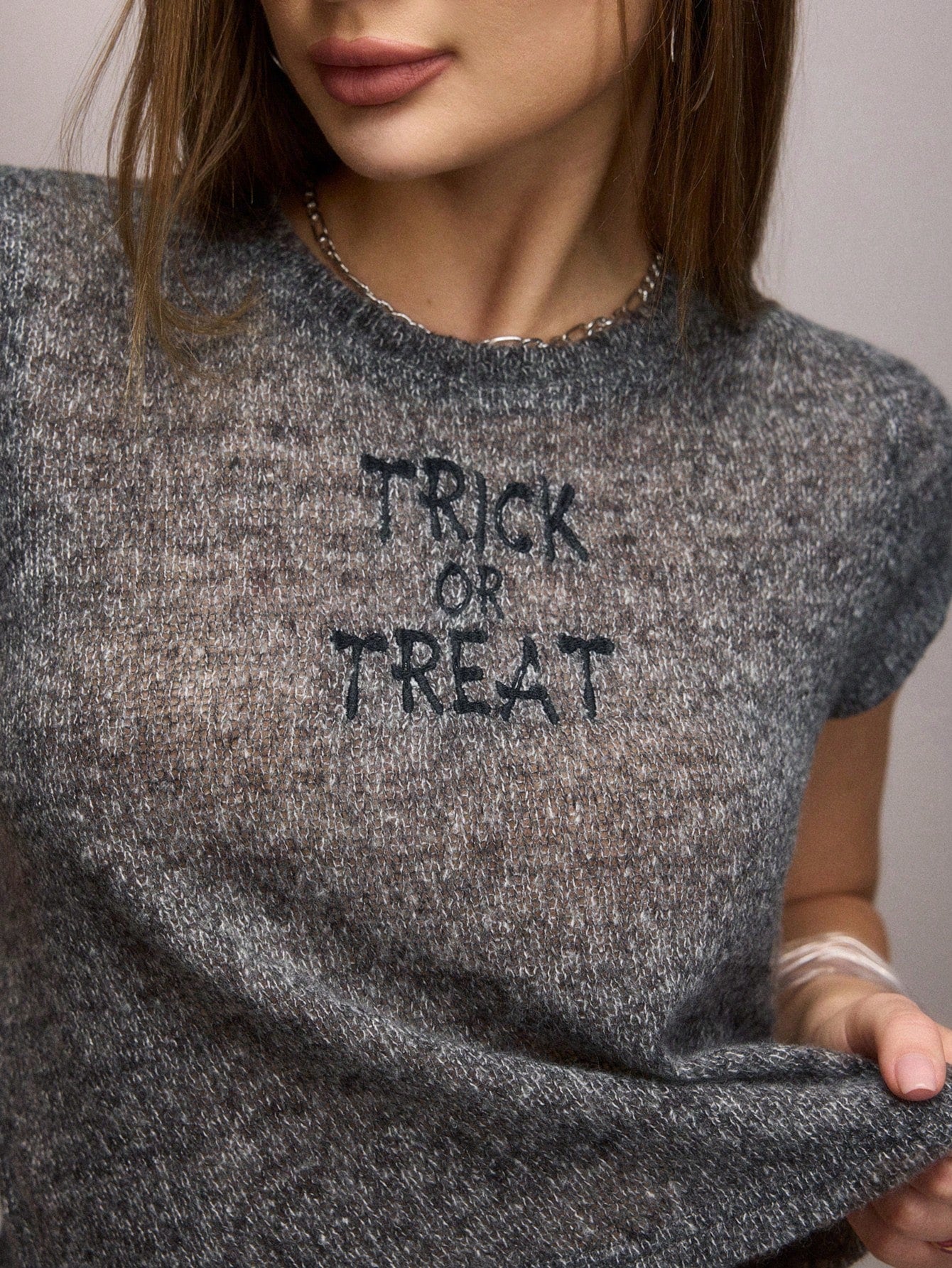 SHEIN SXY Ropa de mujer de otoño/invierno, suéter tejido con bordado "Trick Or Treat", franela