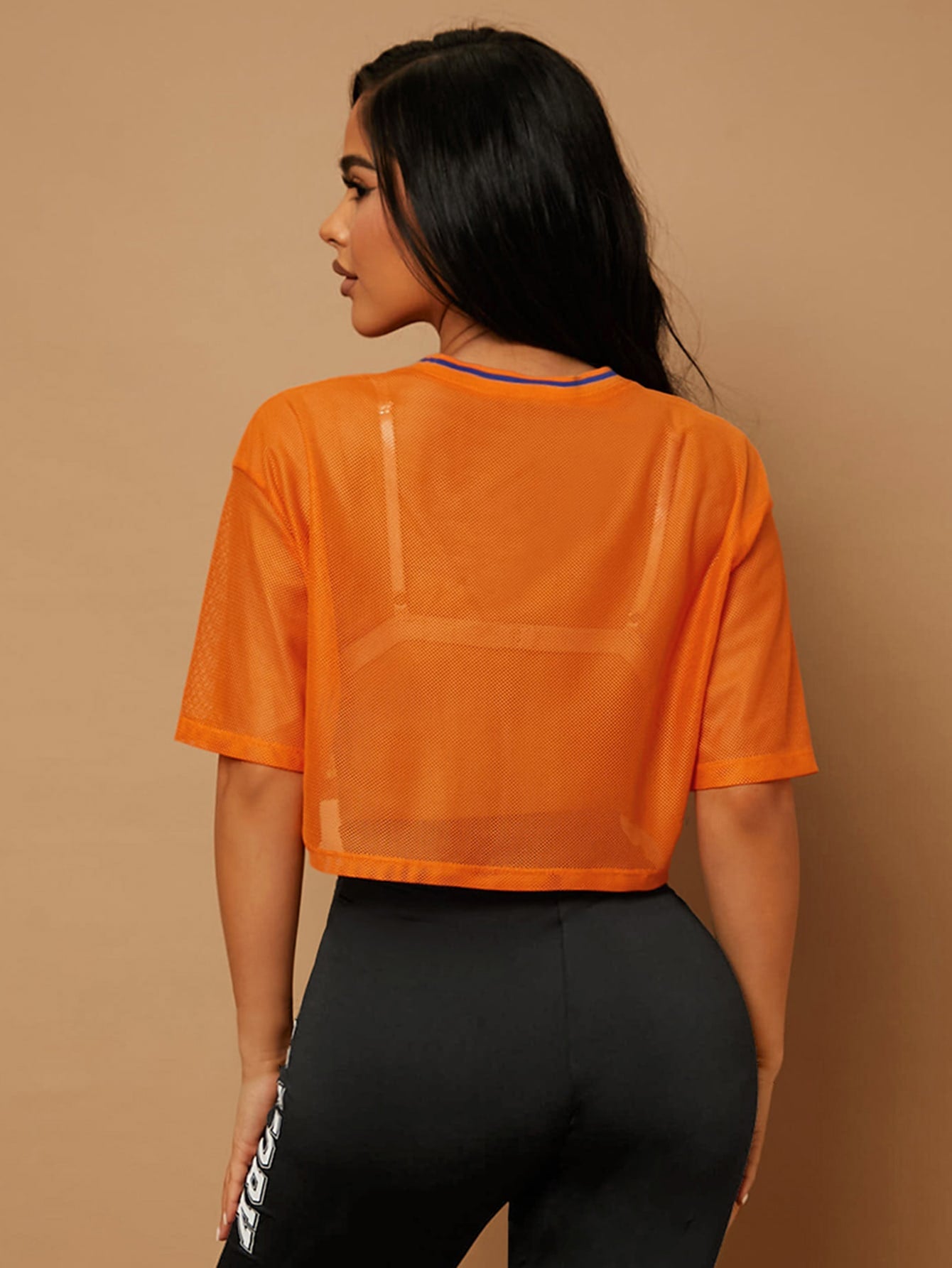 SHEIN SXY Top con estampado de letra de hombros caídos de malla sin sujetador