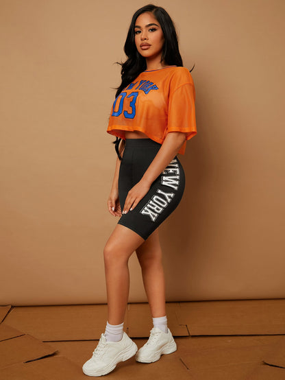 SHEIN SXY Top con estampado de letra de hombros caídos de malla sin sujetador