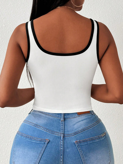 SHEIN Slayr Camiseta de tirantes ajustada para mujer con dobladillo y gran escote redondo para verano