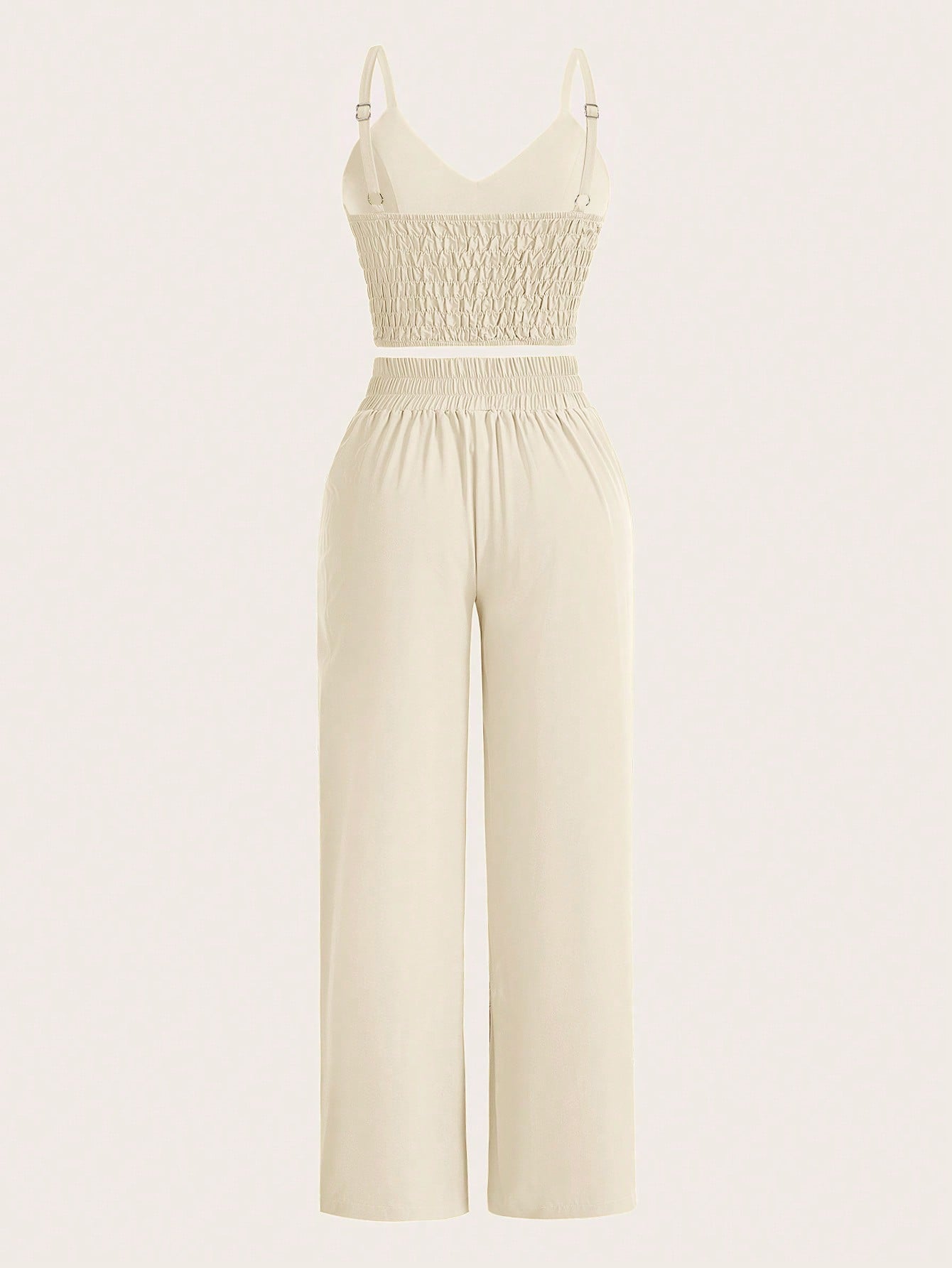 SHEIN Slayr Conjunto de dos piezas elegante para mujer con top corto de tirantes y pantalones de pierna ancha con cinturón de moño, color amarillo