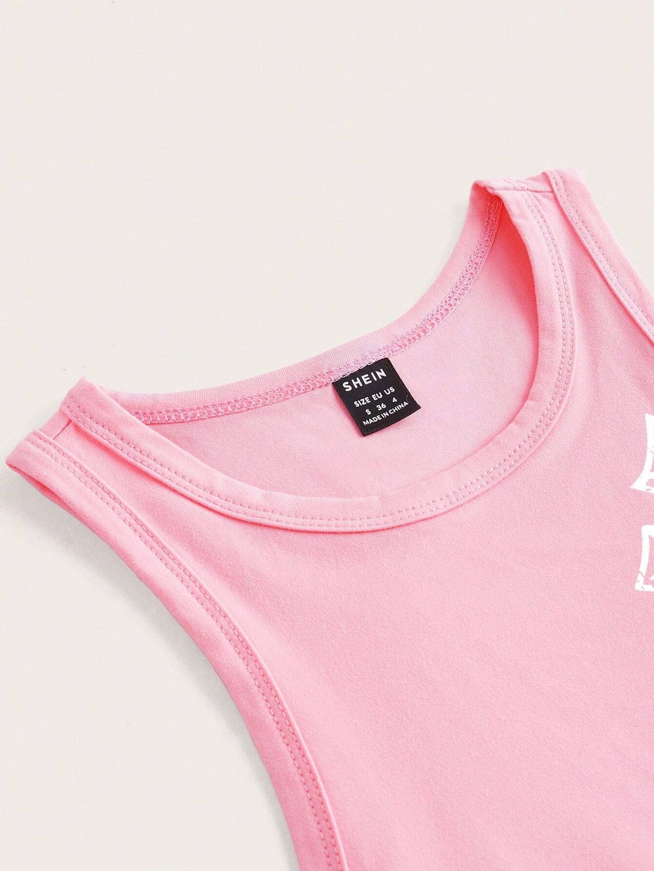 SHEIN Slayr Corto rosa informal cruzado impreso ajustado con cuello redondo de tirantes, verano
