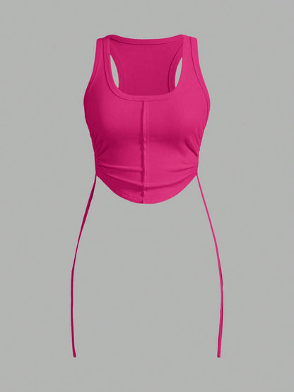 SHEIN Slayr Top sencillo y sexy sin tirantes con abertura, cierre trasero con lazo, ajuste ceñido, longitud mini, tejido elástico de unicolor para mujeres - Z