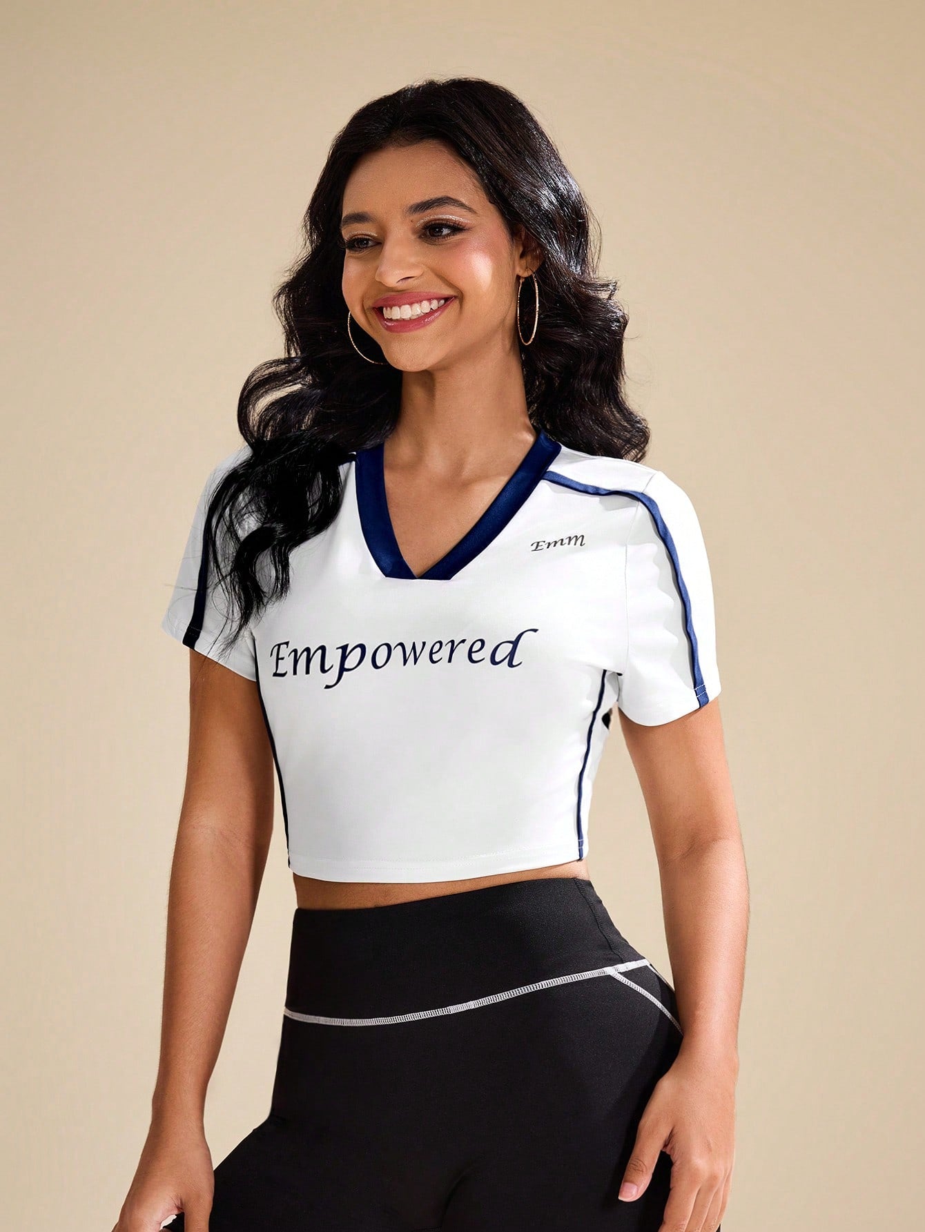 SHEIN Sport Easify Camiseta deportiva de manga corta con estampado simple para mujer