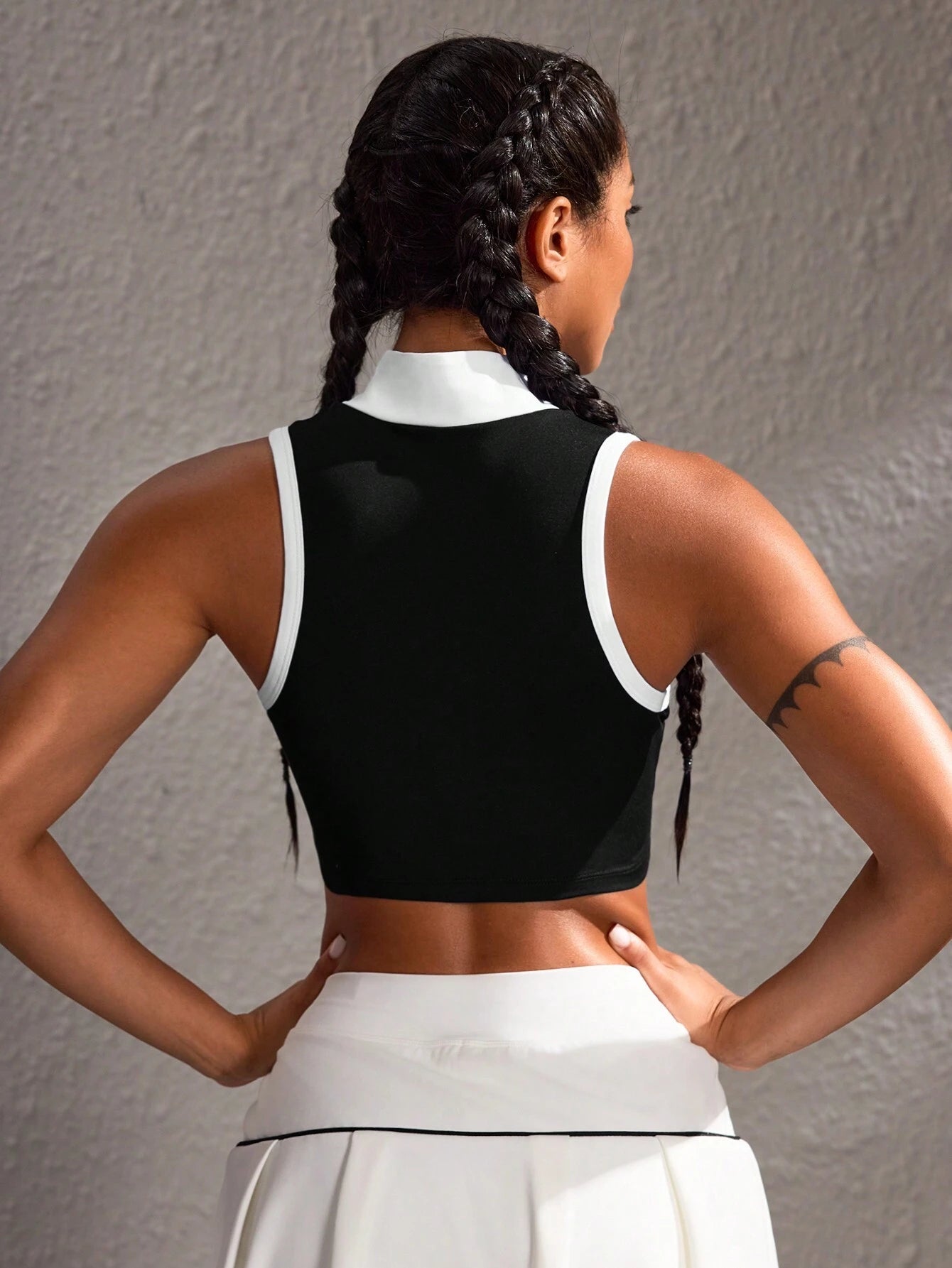 SHEIN Sport Easify Chaqueta atlética sin mangas con cremallera, estampado de letras y ribete de color contrastante, verano