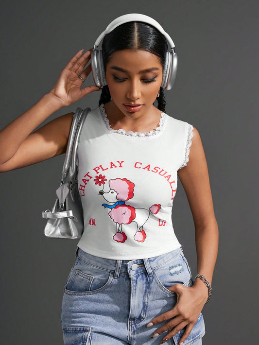SHEIN Sport Gameset Camiseta sin mangas deportiva simple con impresiones para uso diario de mujeres