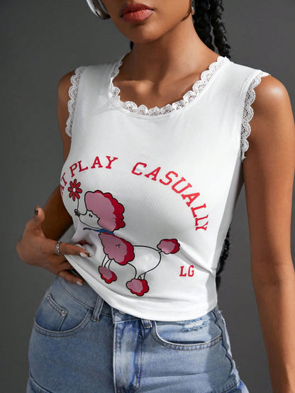 SHEIN Sport Gameset Camiseta sin mangas deportiva simple con impresiones para uso diario de mujeres