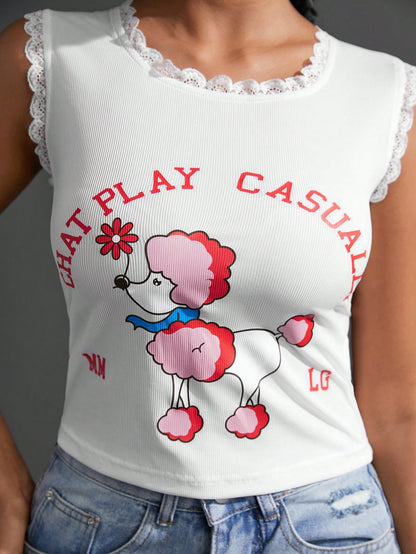 SHEIN Sport Gameset Camiseta sin mangas deportiva simple con impresiones para uso diario de mujeres